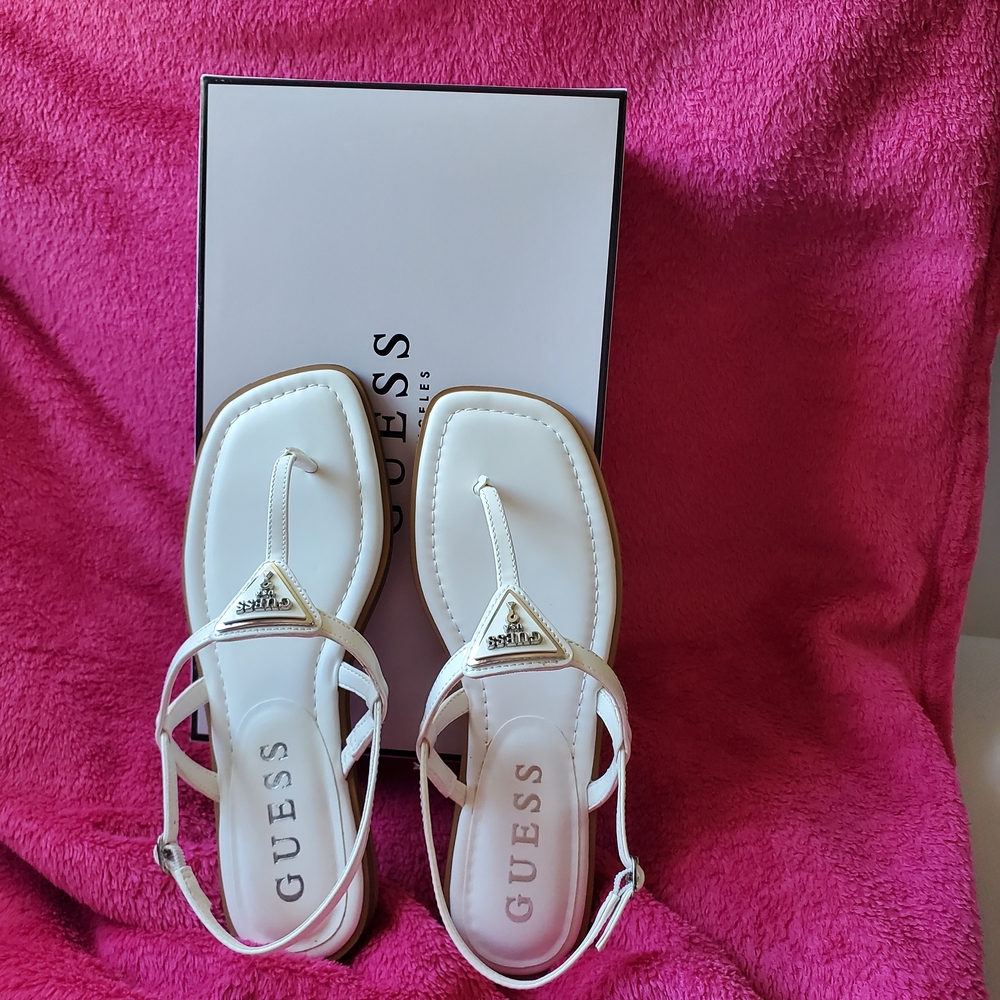 Brand New GUESS White Strappy Sandals With Box